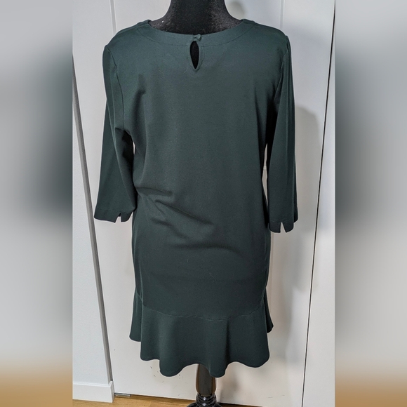 J. JILL Ponte Classic Green Knit 3/4 Sleeve Peplum Hem Shift Dress Women’s Sz L - Picture 6 of 11